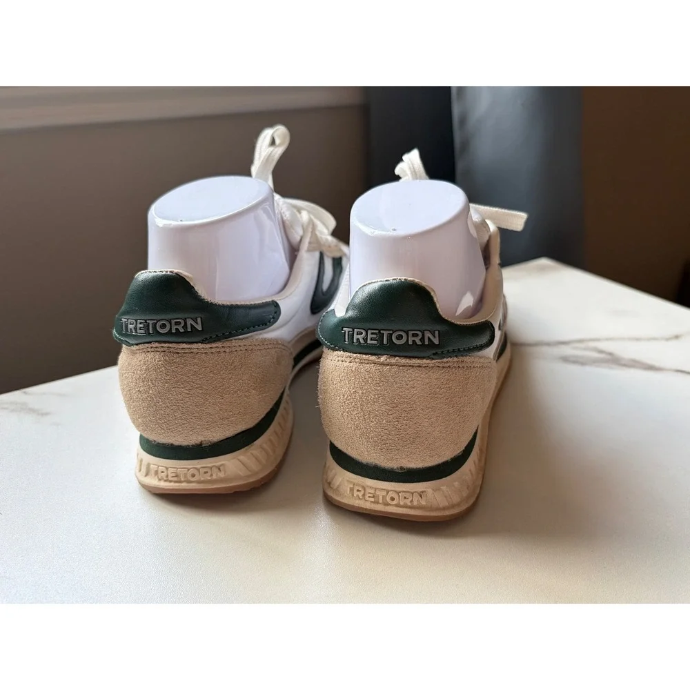 Tretorn Rawlins Sneakers Womens 7M White Tan Forest Green Suede Leather Low‎ Top